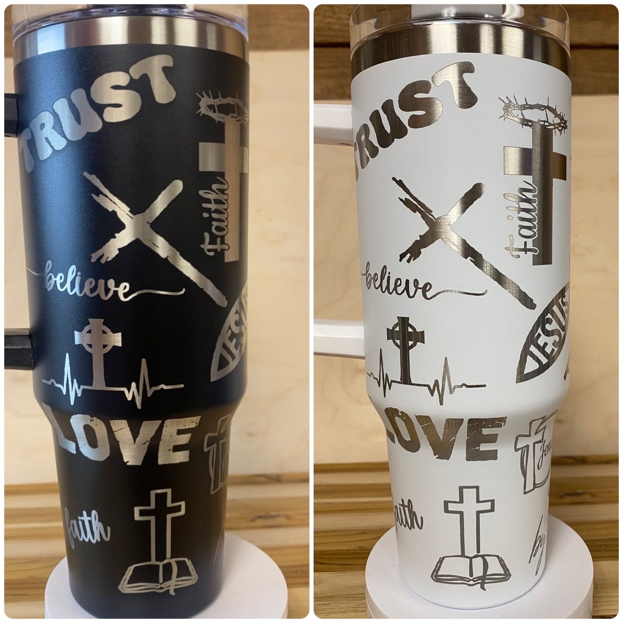 40 0z Laser Engraved Tumbler Faith Love Trust - JennyJacks,llc.