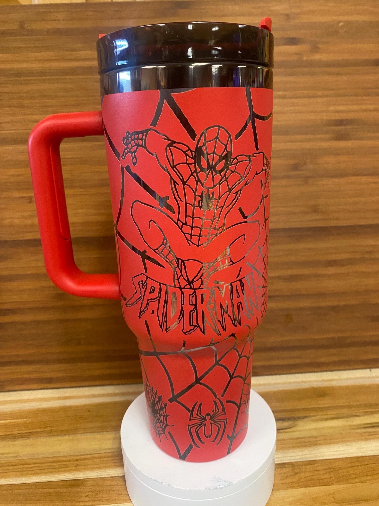 40 oz Laser Engraved Tumbler Spidey unbranded Red and Black - JennyJacks,llc.