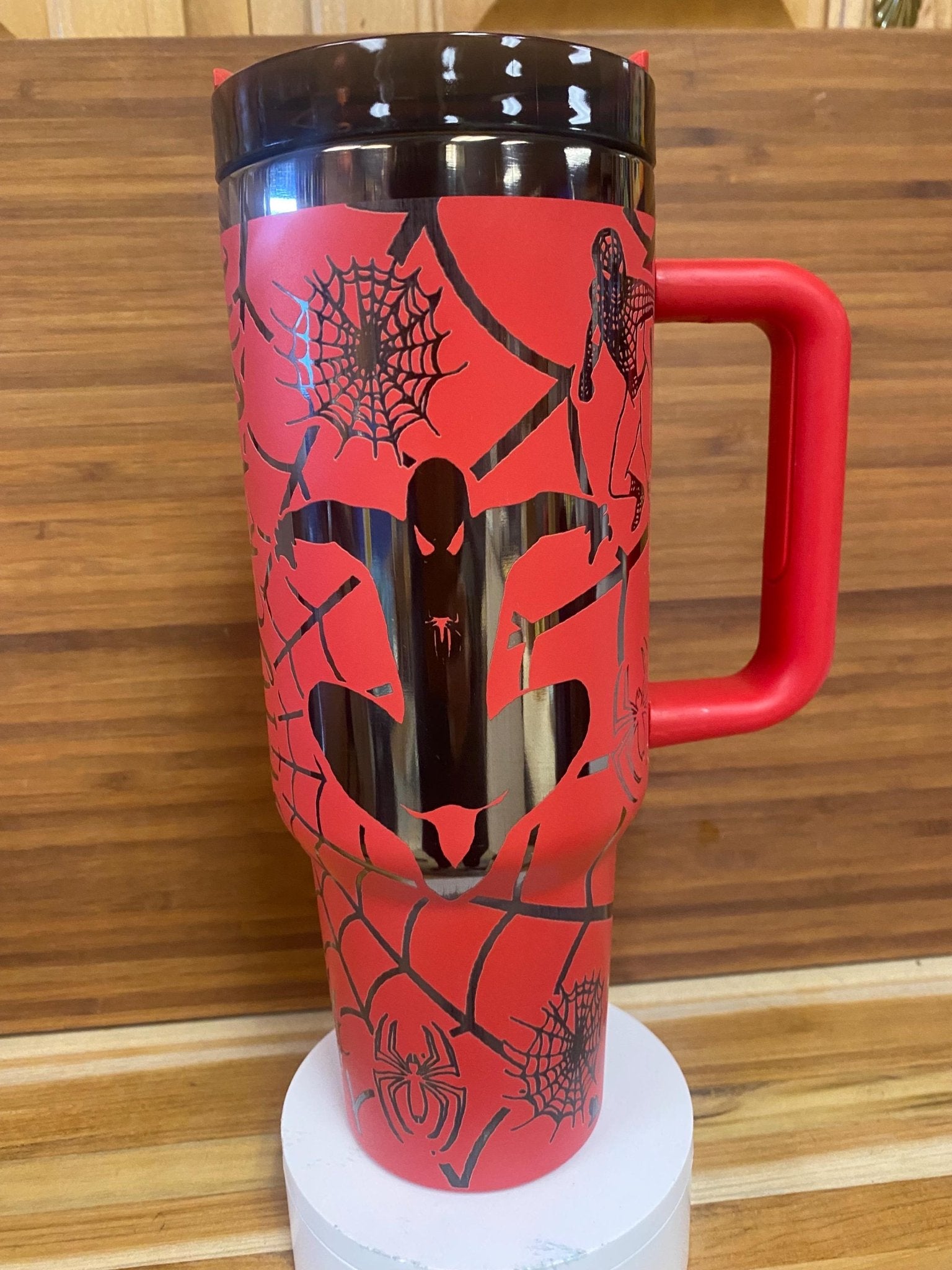 40 oz Laser Engraved Tumbler Spidey unbranded Red and Black - JennyJacks,llc.