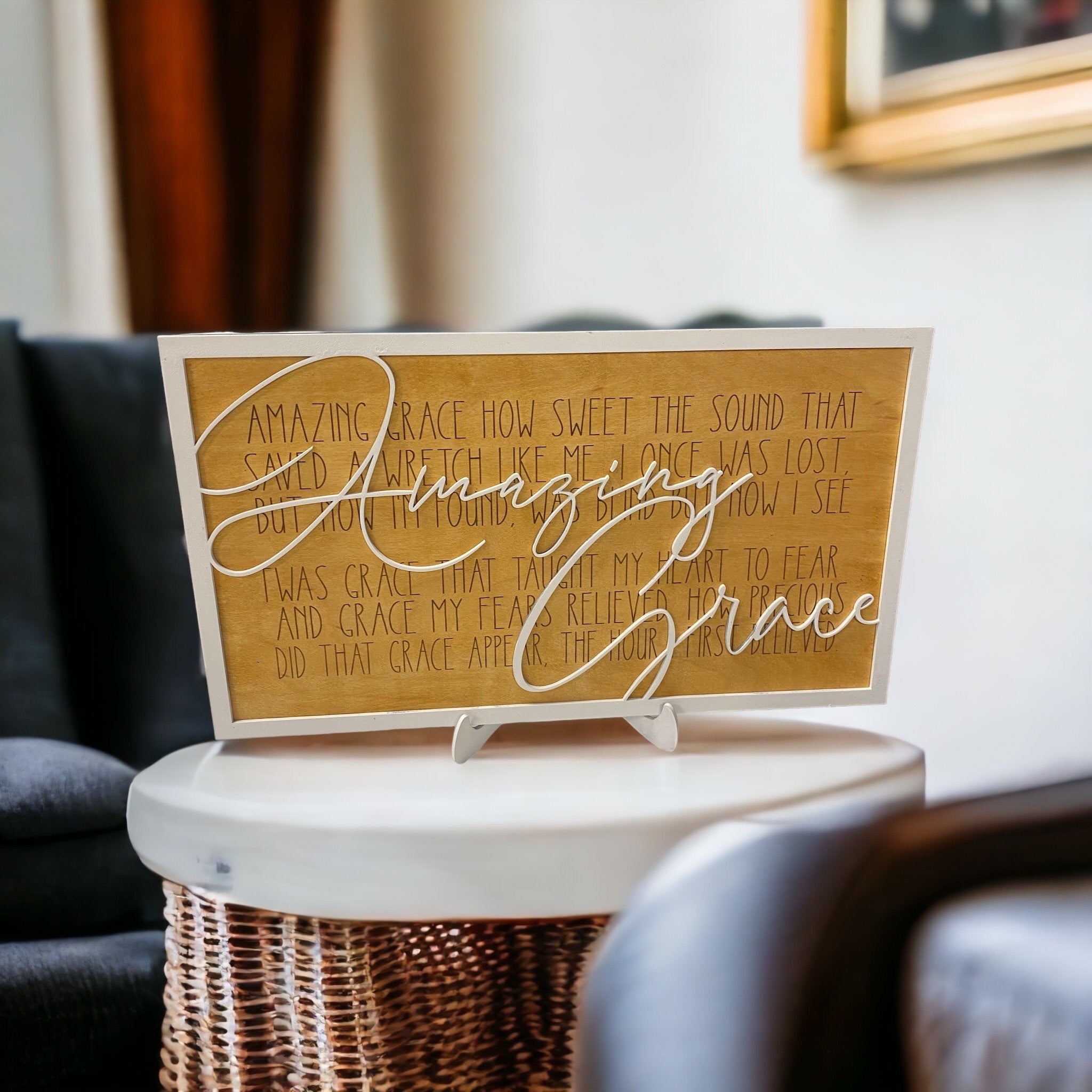 Amazing Grace table top sign with display stand