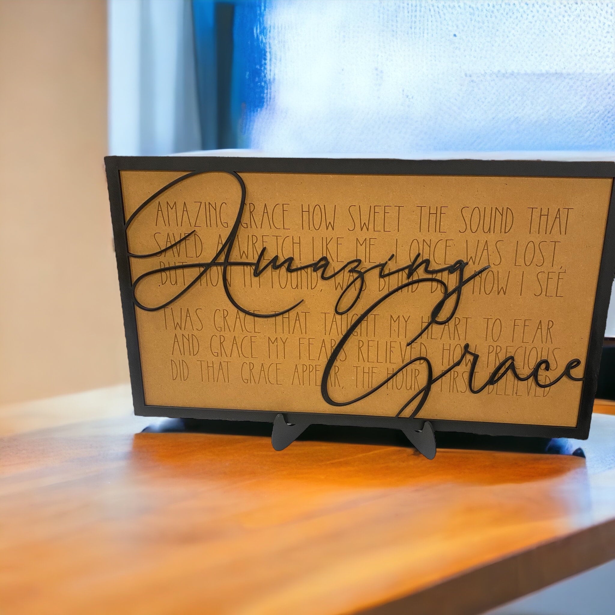 Amazing Grace table top sign with display stand