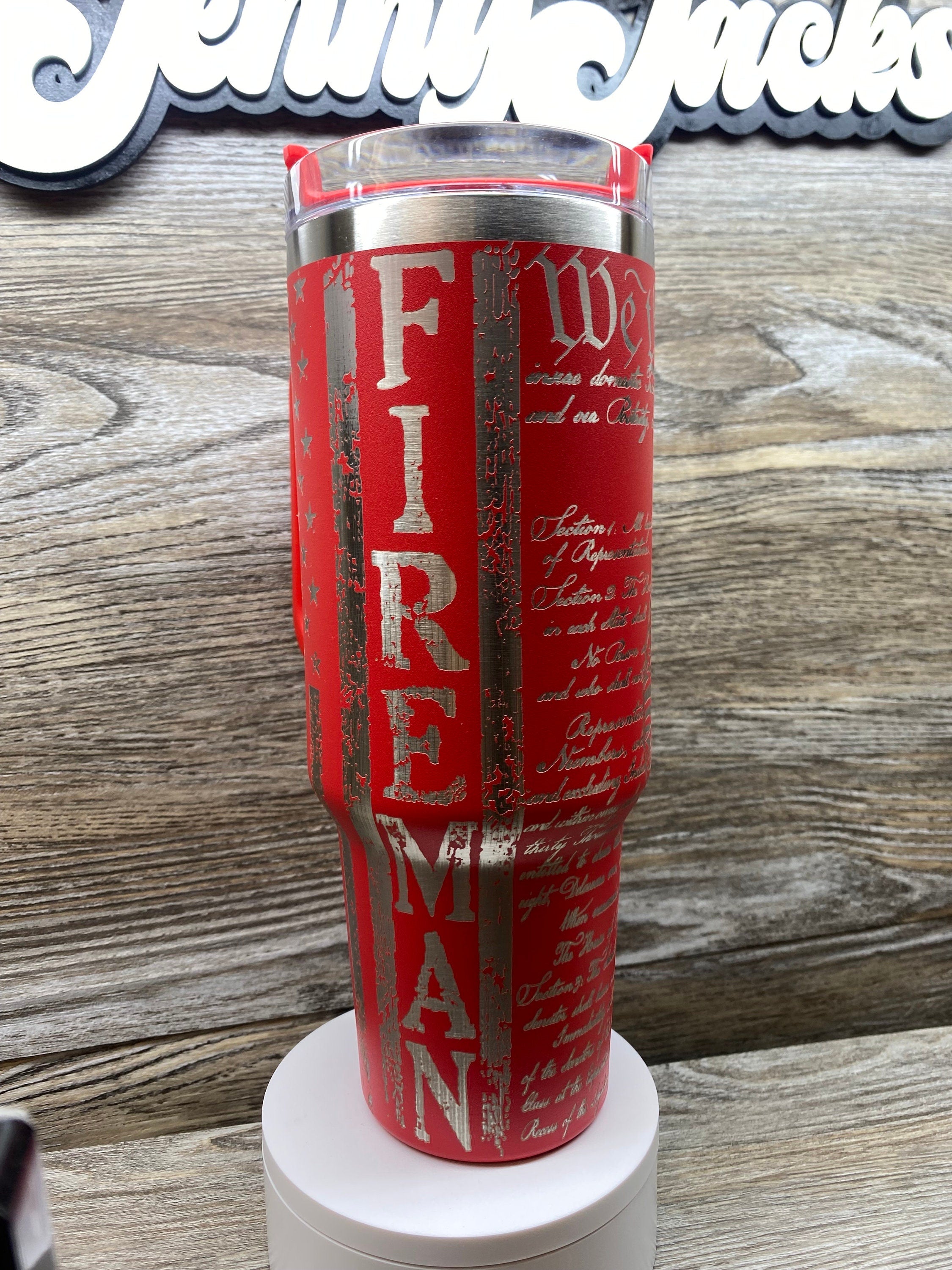 40 oz unbranded tumbler We The People Fireman