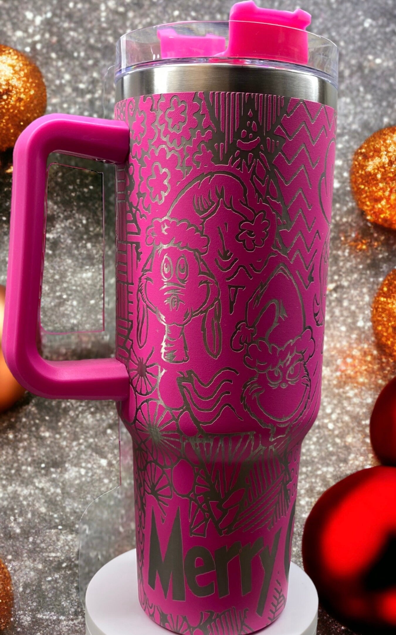 40 oz laser engraved unbranded tumbler Cindy Lou