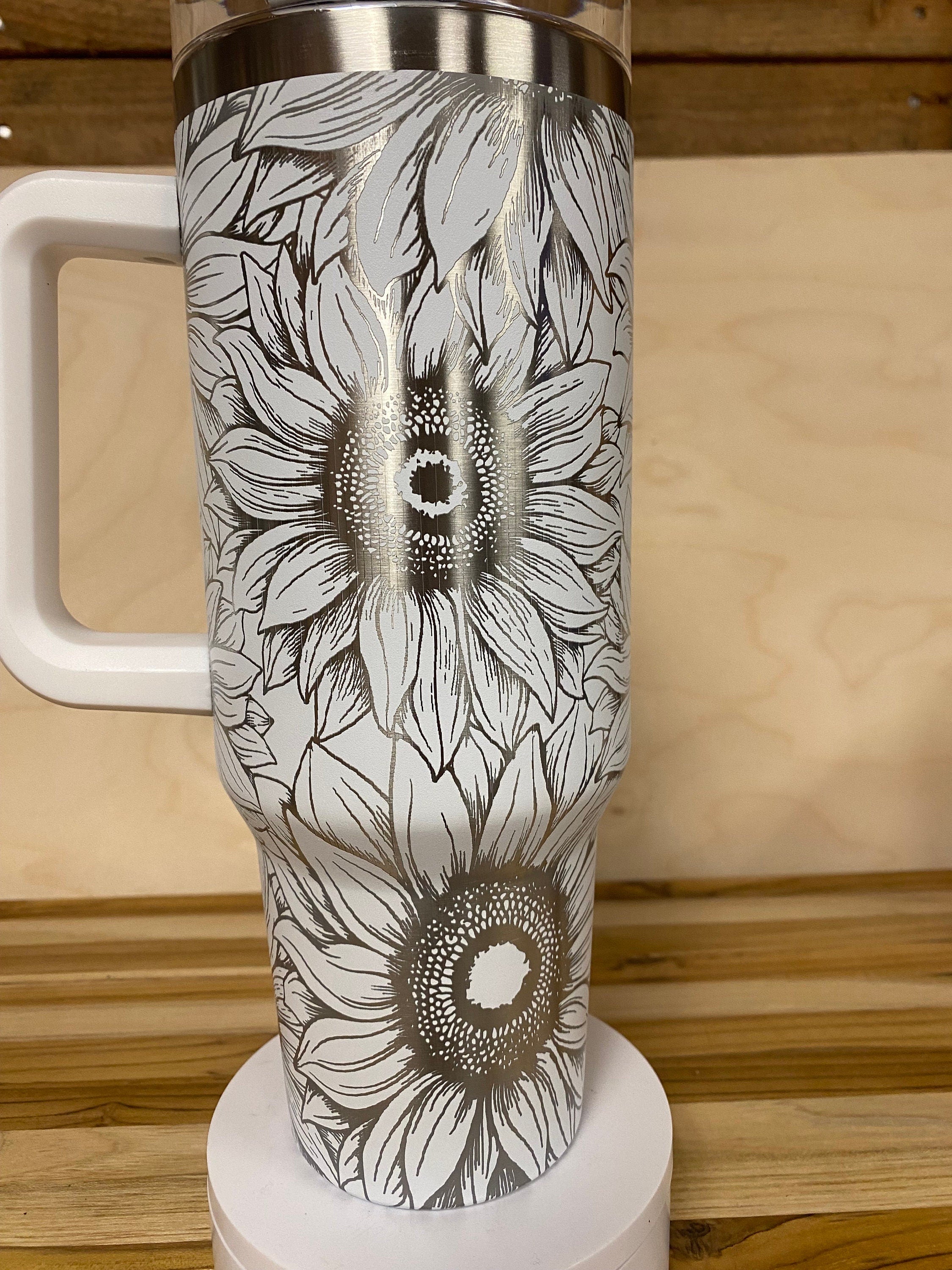 40 oz Laser Engraved Tumbler Sunflower