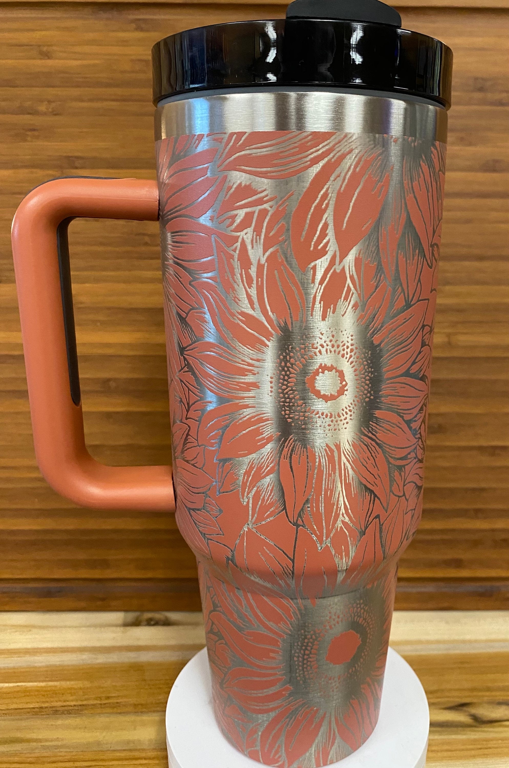 40 oz Laser Engraved Unbranded Tumbler Sunflower Terracotta