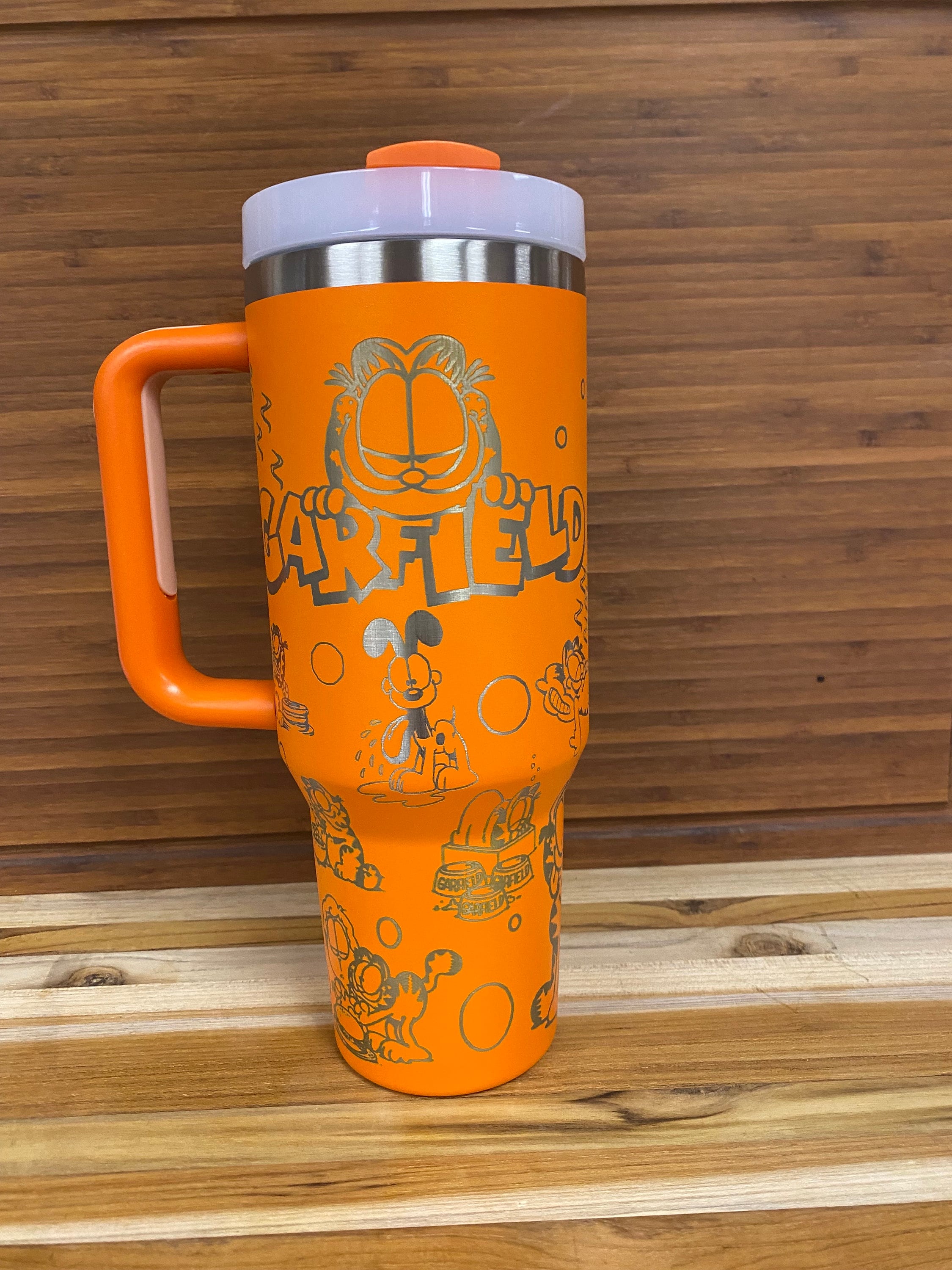 40 oz Laser Engraved Unbranded Tumbler Orange Cat Garfield