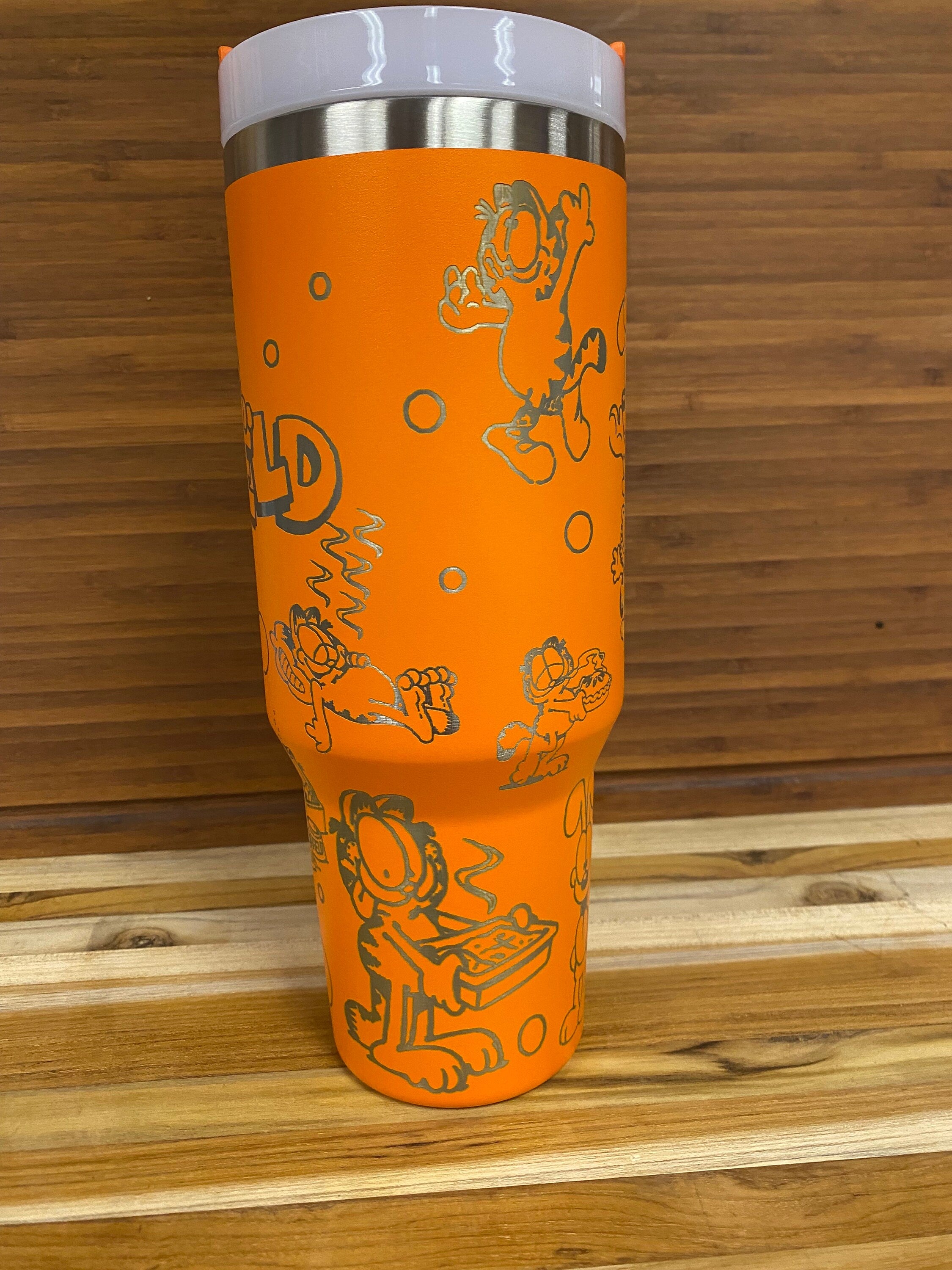 40 oz Laser Engraved Unbranded Tumbler Orange Cat Garfield