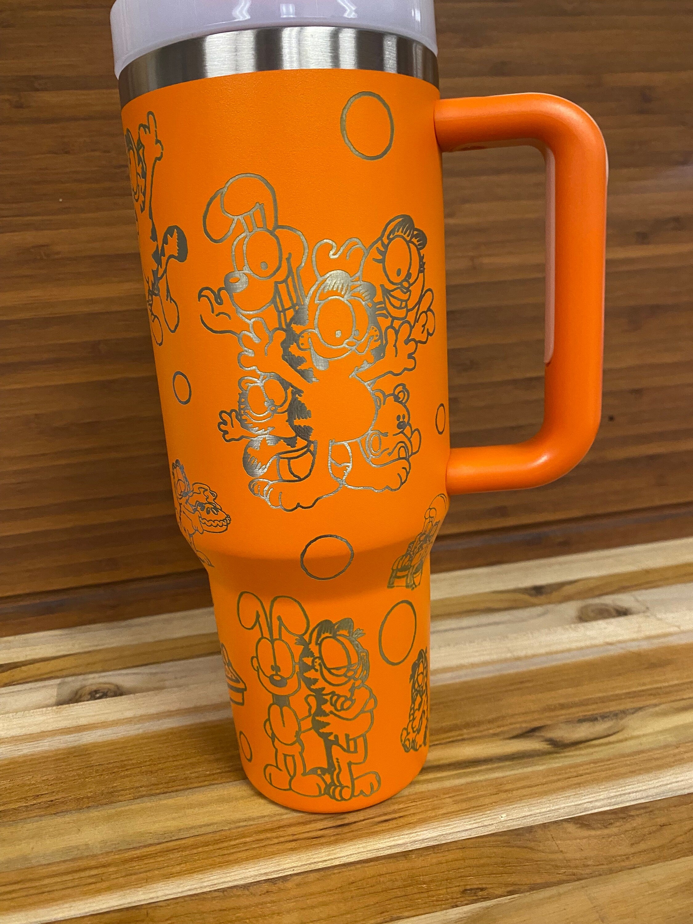 40 oz Laser Engraved Unbranded Tumbler Orange Cat Garfield