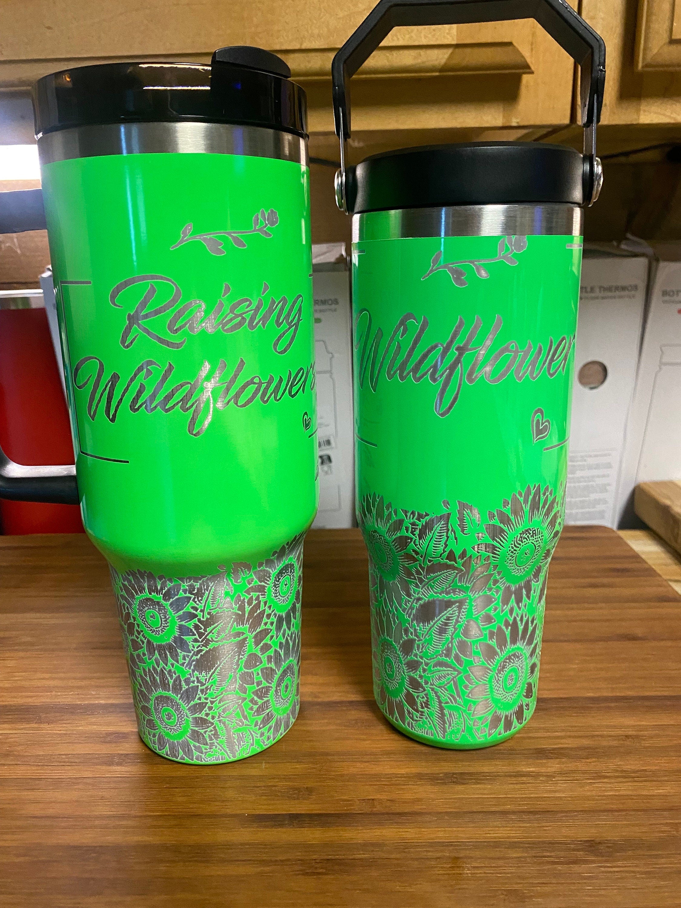 40 oz AND 30oz Laser Engraved Unbranded Tumbler Pair  Raising Wildflowers