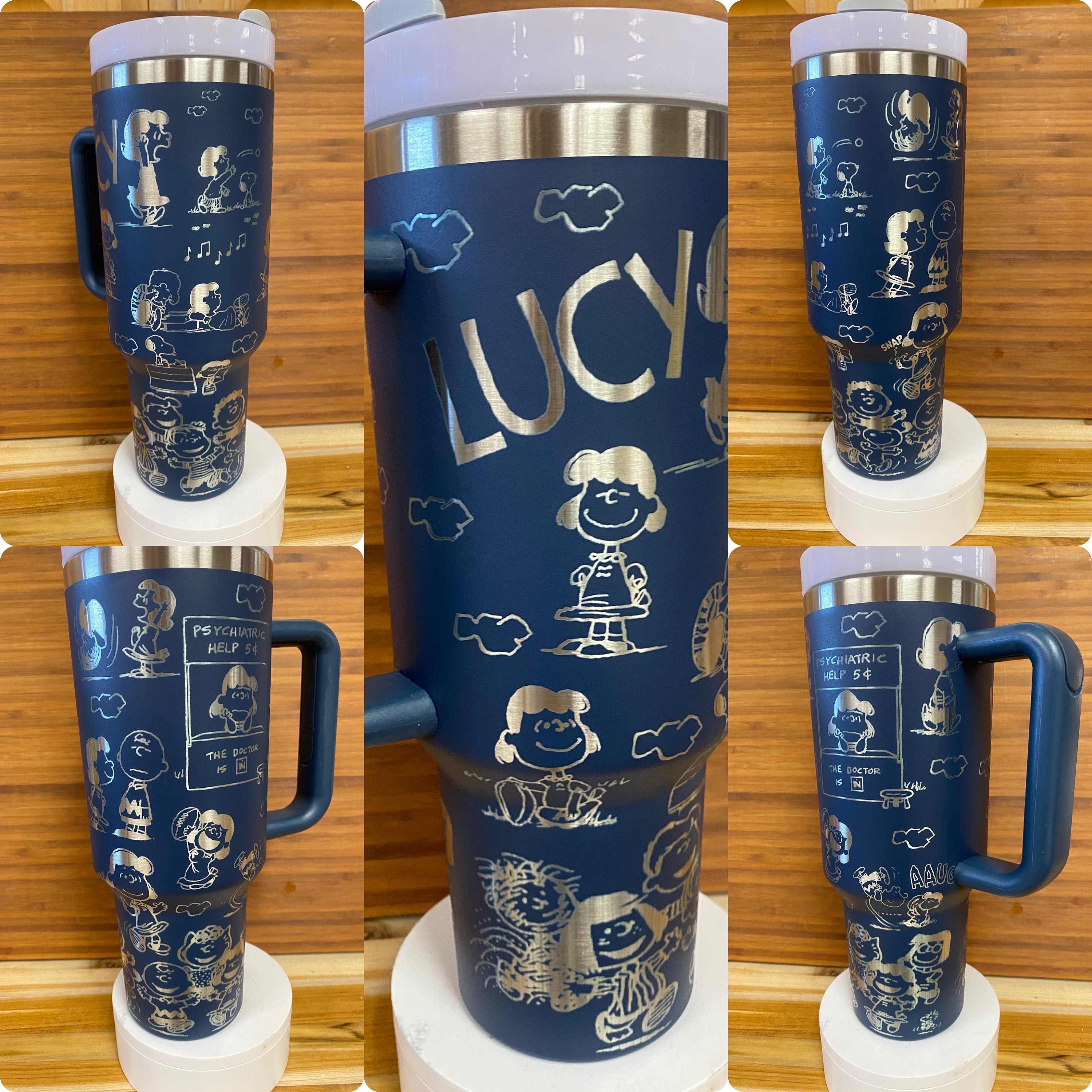 40 oz Laser Engraved Unbranded Tumbler Lucy Navy Blue