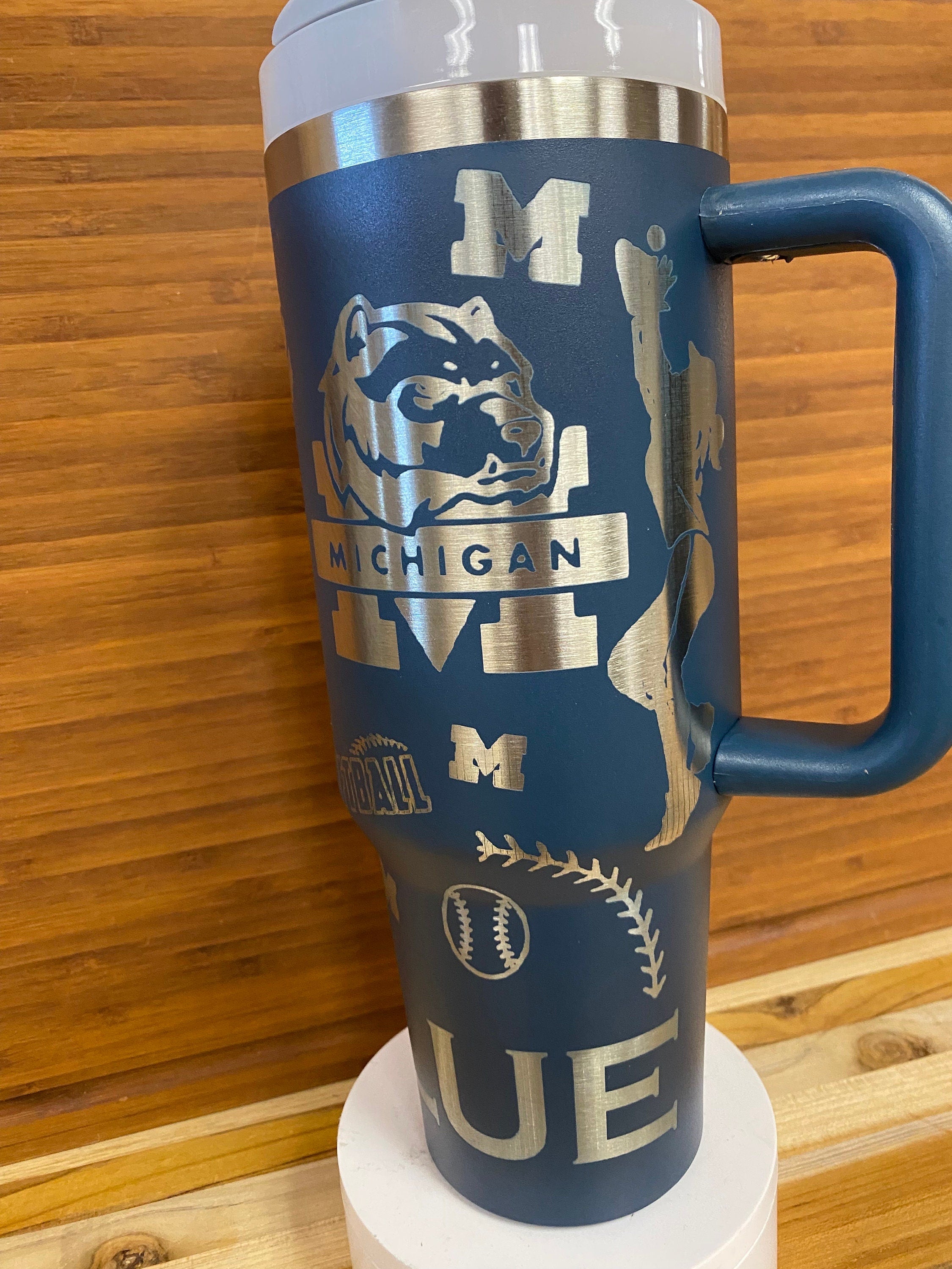 40 0z Laser Engraved Tumbler Softball Michigan