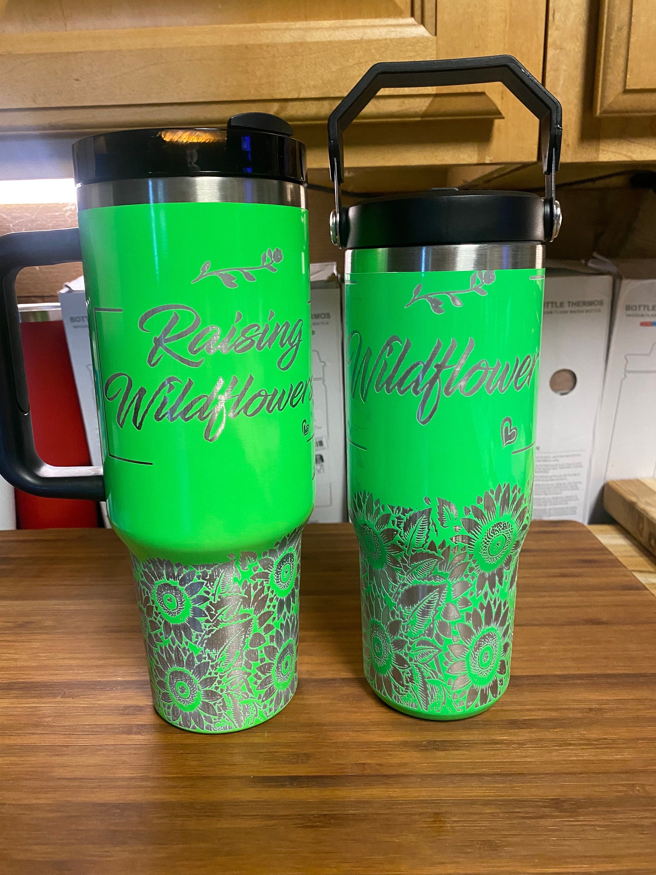 40 oz AND 30oz Laser Engraved Unbranded Tumbler Pair  Raising Wildflowers