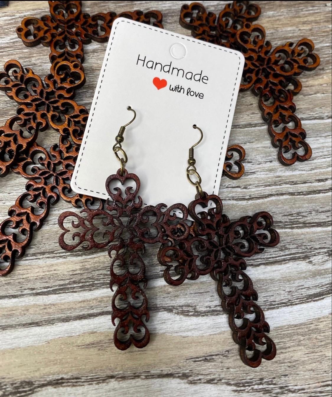 Wood cross earrings