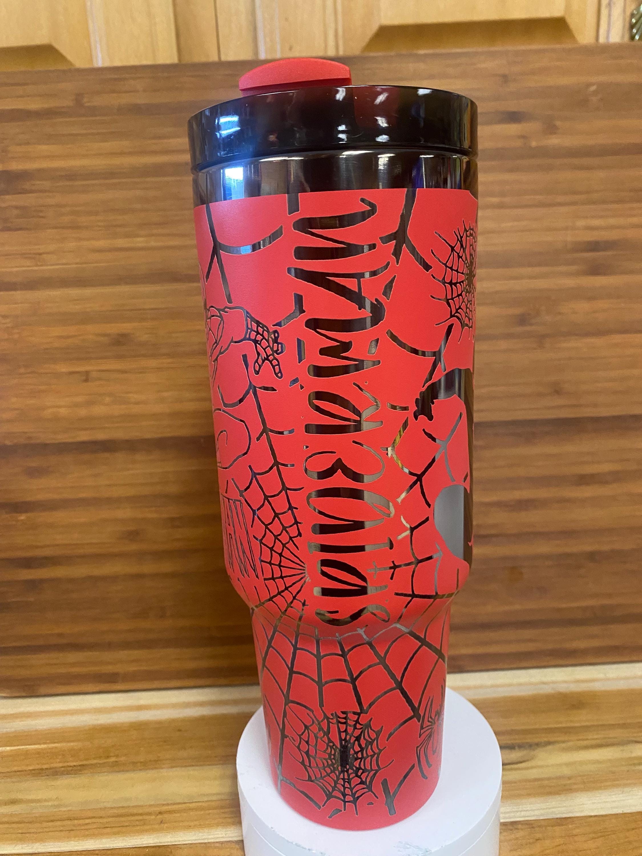 40 oz Laser Engraved Tumbler Spidey unbranded Red and Black