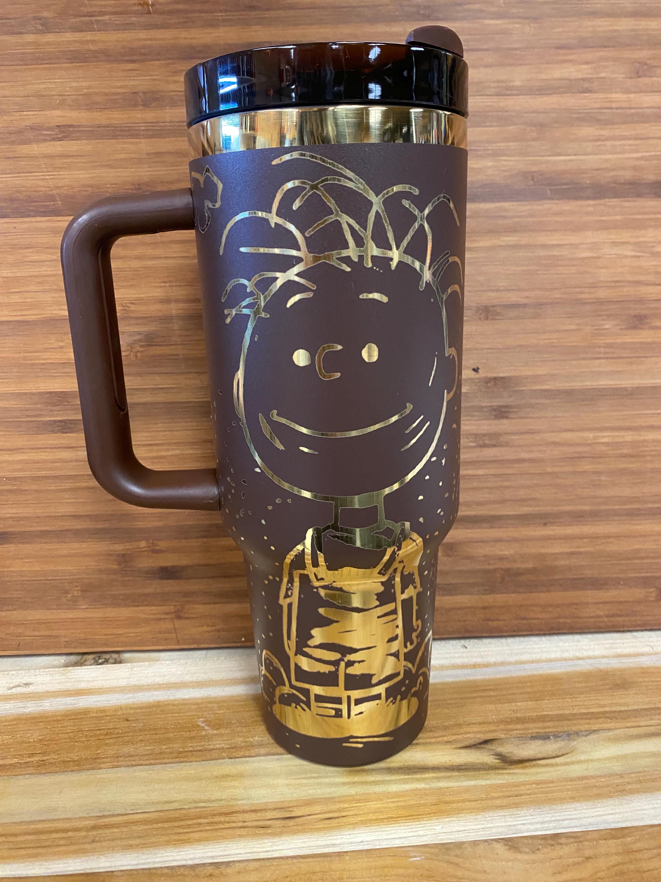 40 oz Laser Engraved Unbranded Tumbler PigPen Peanuts Chocolate Brown