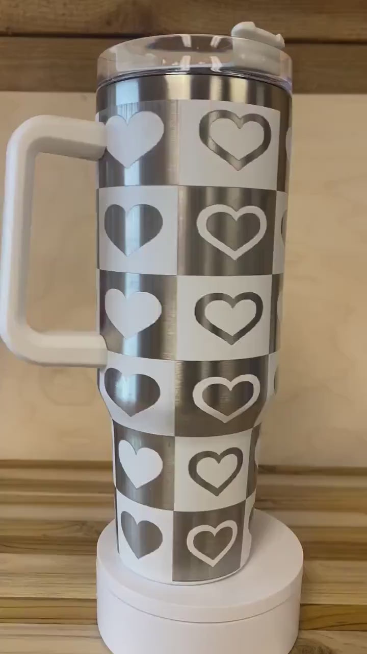 40 0z Laser Engraved Tumbler Valentine Hearts