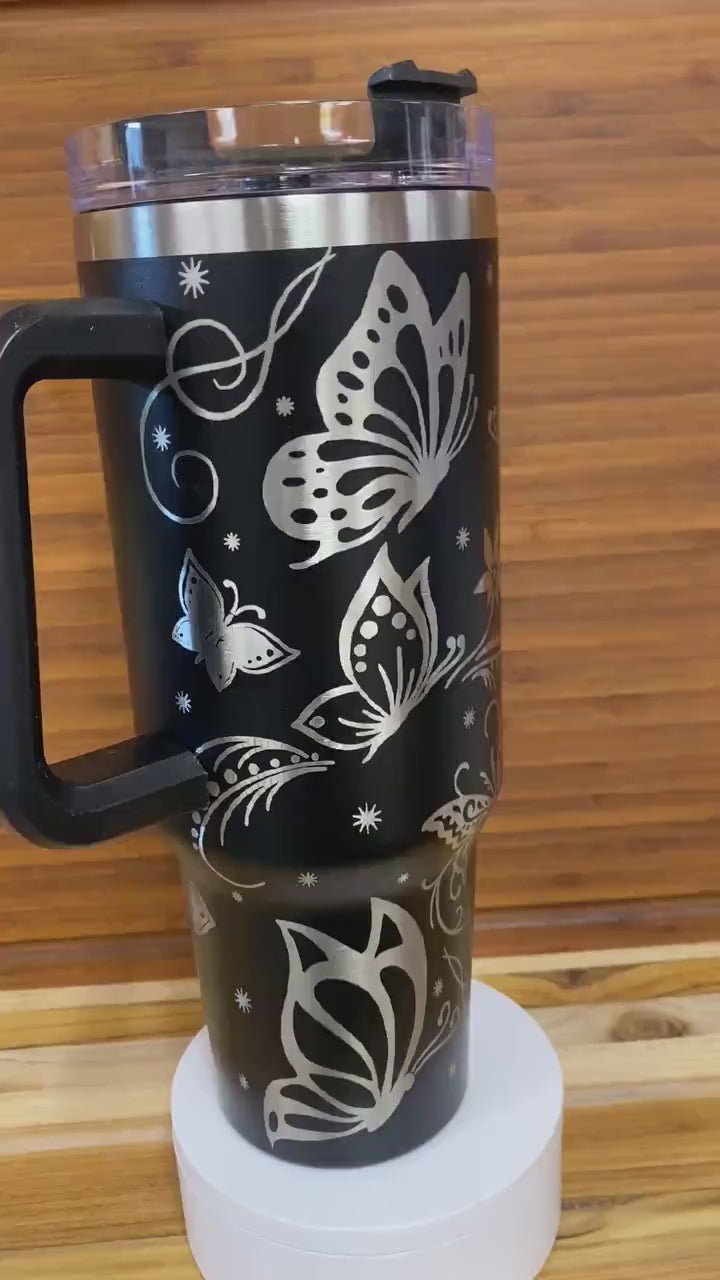 40 oz Laser Engraved Unbranded Tumbler Butterfly